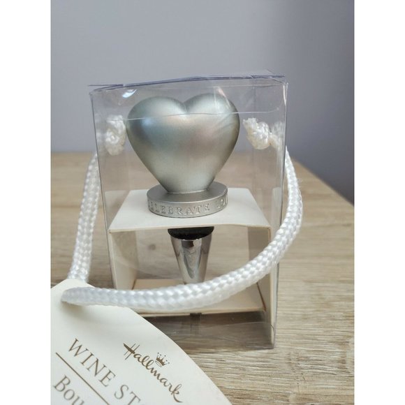 Hallmark Celebrate Love Celebrate Life Heart Wine BottleStopper Silvertone Metal - Picture 3 of 6